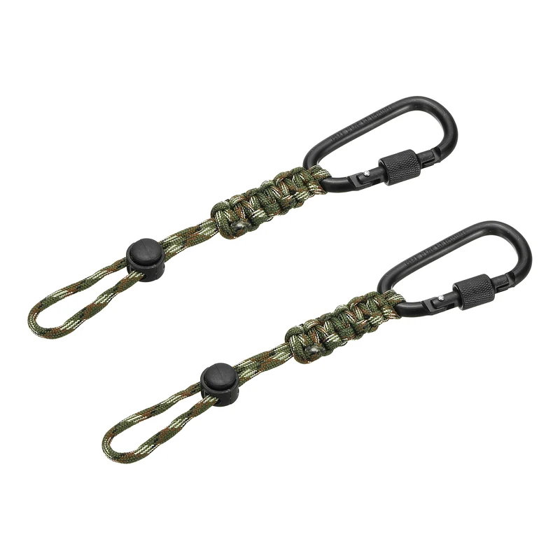 2 Pcs Paracord Keychain Carabiner Clip D Ring Hook, Army Green Brown Camouflage