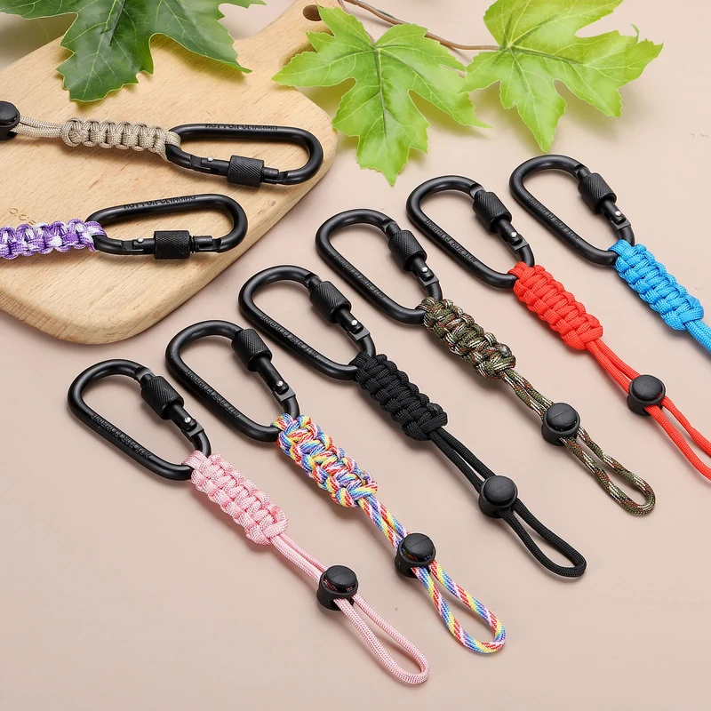 2 Pcs Paracord Keychain Carabiner Clip D Ring Hook, Army Green Brown Camouflage