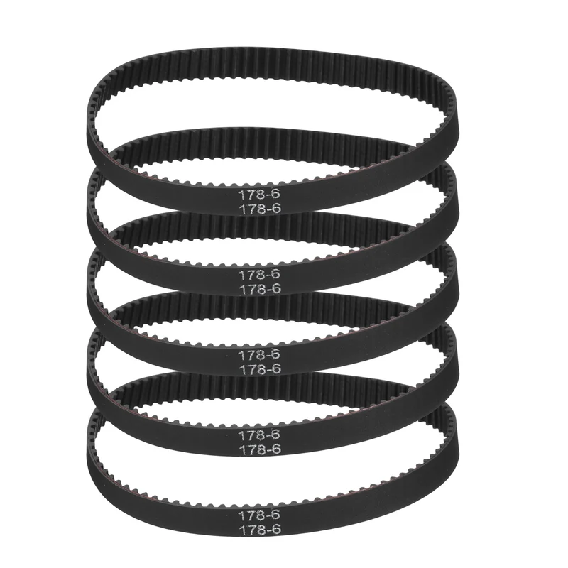 178mm GT-2 Timing Belt, 5pcs 6mm Width 2mm Pitch 3D Printing Closed Loop, Black