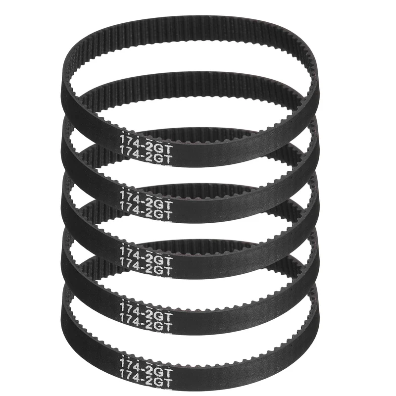 174mm GT-2 Timing Belt, 5pcs 6mm Width 2mm Pitch 3D Printing Closed Loop, Black