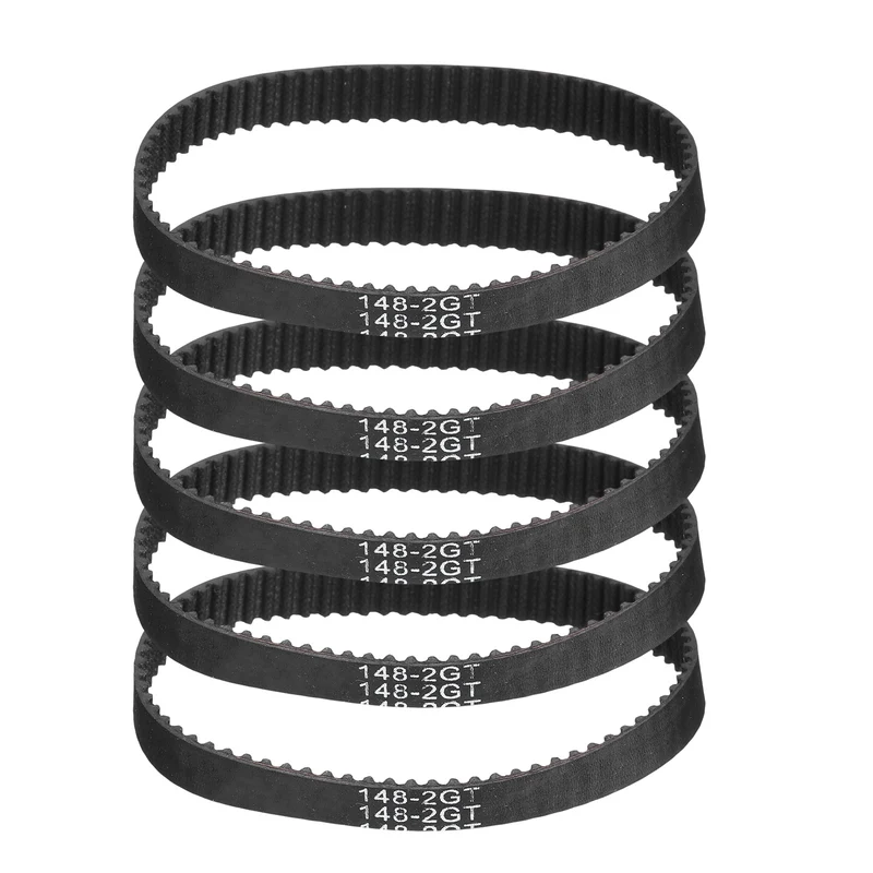 148mm GT-2 Timing Belt, 5pcs 6mm Width 2mm Pitch 3D Printing Closed Loop, Black