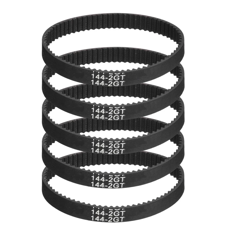 144mm GT-2 Timing Belt, 5pcs 6mm Width 2mm Pitch 3D Printing Closed Loop, Black