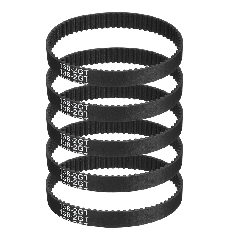 138mm GT-2 Timing Belt, 5pcs 6mm Width 2mm Pitch 3D Printing Closed Loop, Black