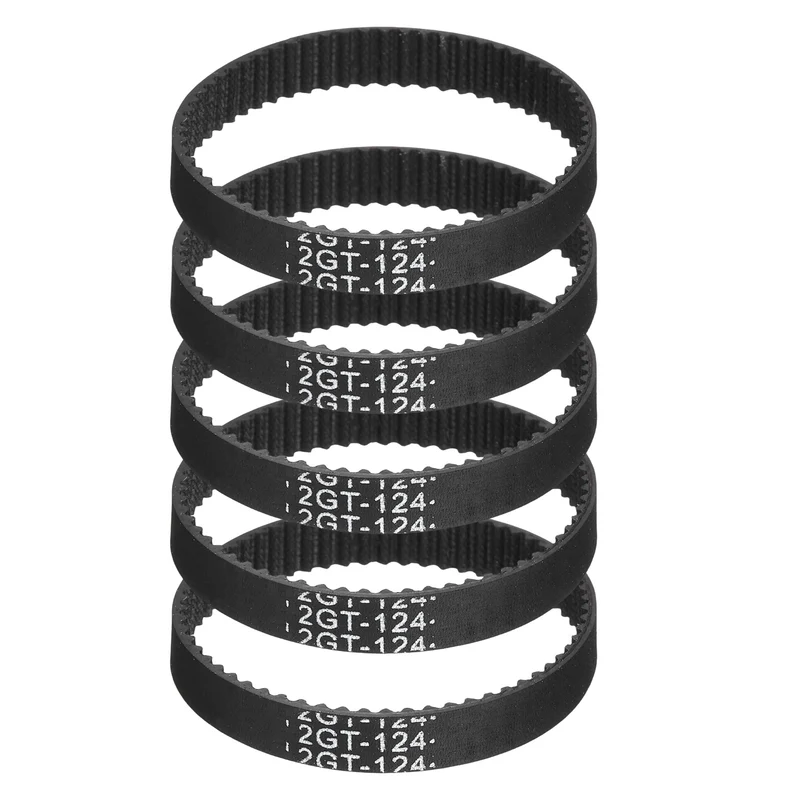 124mm GT-2 Timing Belt, 5pcs 6mm Width 2mm Pitch 3D Printing Closed Loop, Black