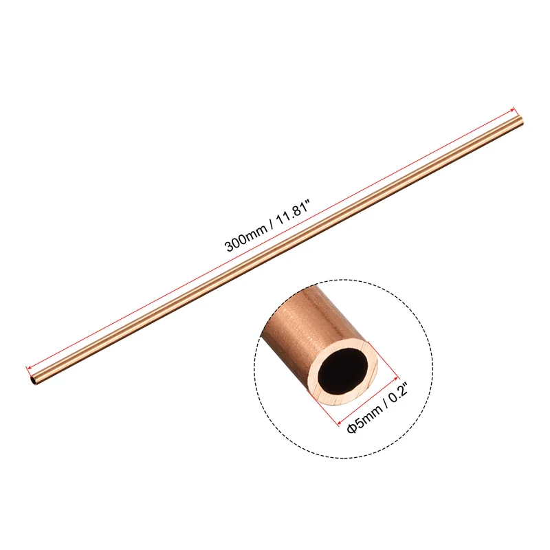 Copper Round Tube 5mm OD 0.25mm Wall Thickness 300mm Length Pipe Tubing