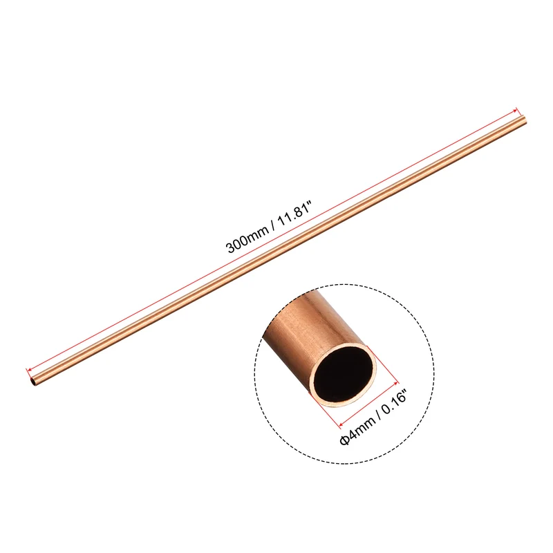 Copper Round Tube 4mm OD 0.25mm Wall Thickness 300mm Length Pipe Tubing