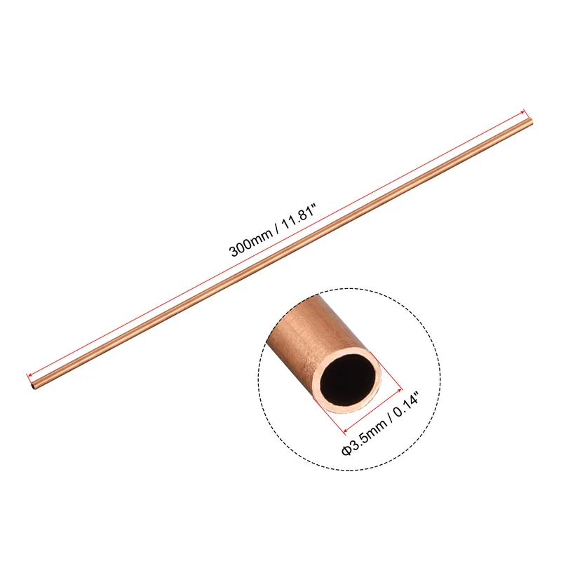 Copper Round Tube 3.5mm OD 0.5mm Wall Thickness 300mm Length Pipe Tubing