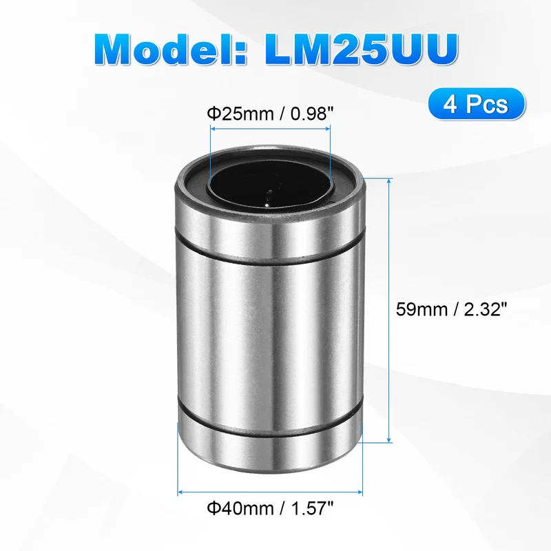4Pcs LM25UU Linear Ball Bearings 25mm Bore Dia 40mm OD 59mm Length for Machine