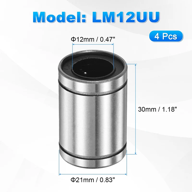4Pcs LM12UU Linear Ball Bearings 12mm Bore Dia 21mm OD 30mm Length for CNC