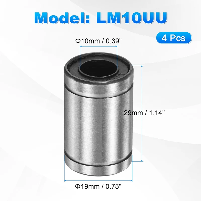 4Pcs LM10UU Linear Ball Bearings 10mm Bore Dia 19mm OD 29mm Length for Machine