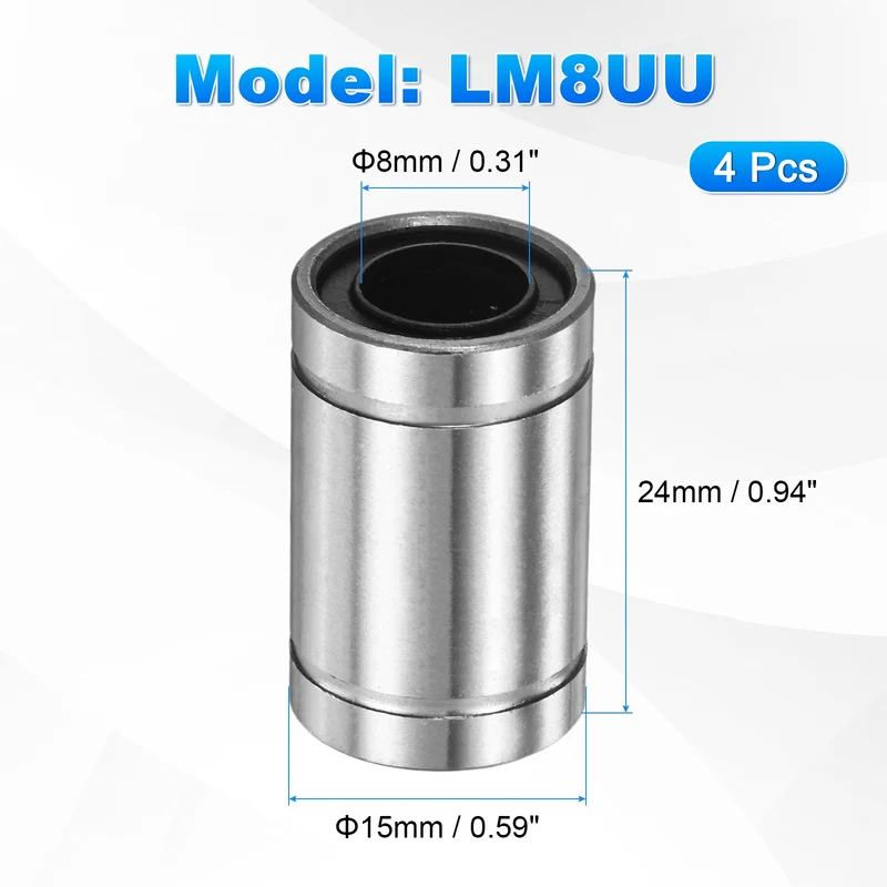 4Pcs LM8UU Linear Ball Bearings 8mm Bore Dia 15mm OD 24mm Length for Machine
