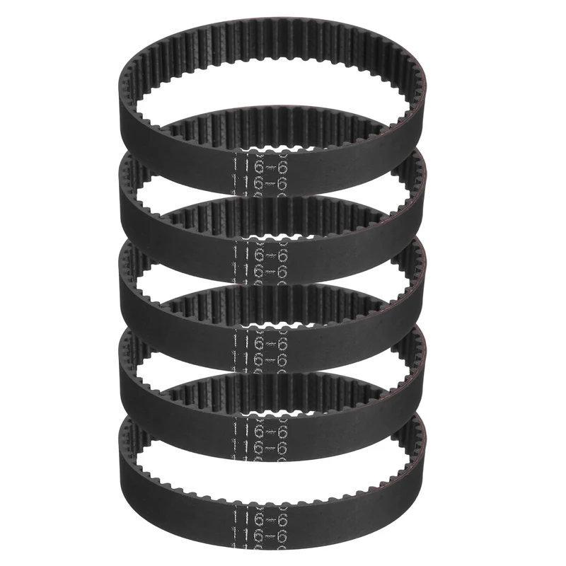 116mm GT-2 Timing Belt, 5pcs 6mm Width 2mm Pitch 3D Printing Closed Loop, Black