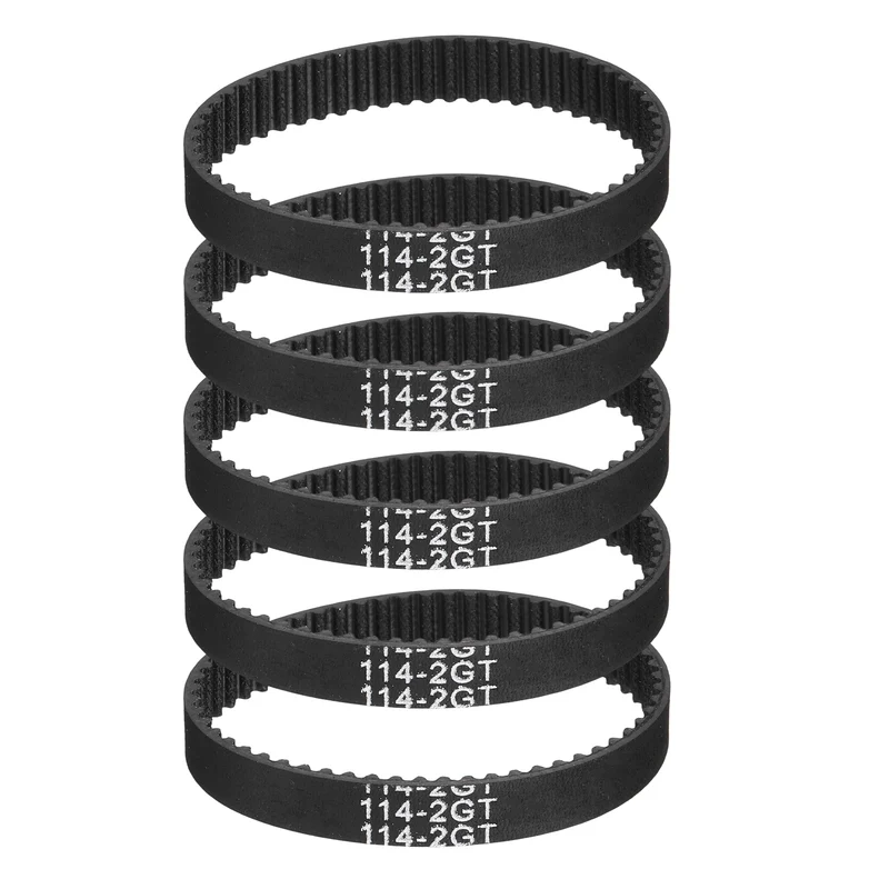 114mm GT-2 Timing Belt, 5pcs 6mm Width 2mm Pitch 3D Printing Closed Loop, Black