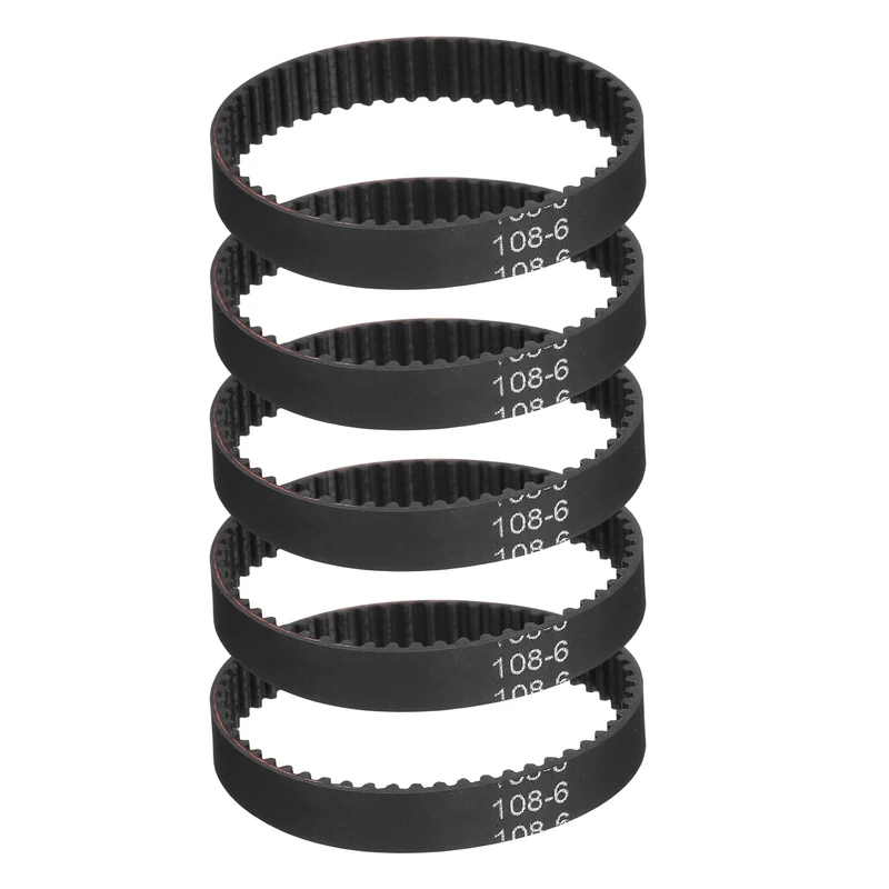 108mm GT-2 Timing Belt, 5pcs 6mm Width 2mm Pitch 3D Printing Closed Loop, Black