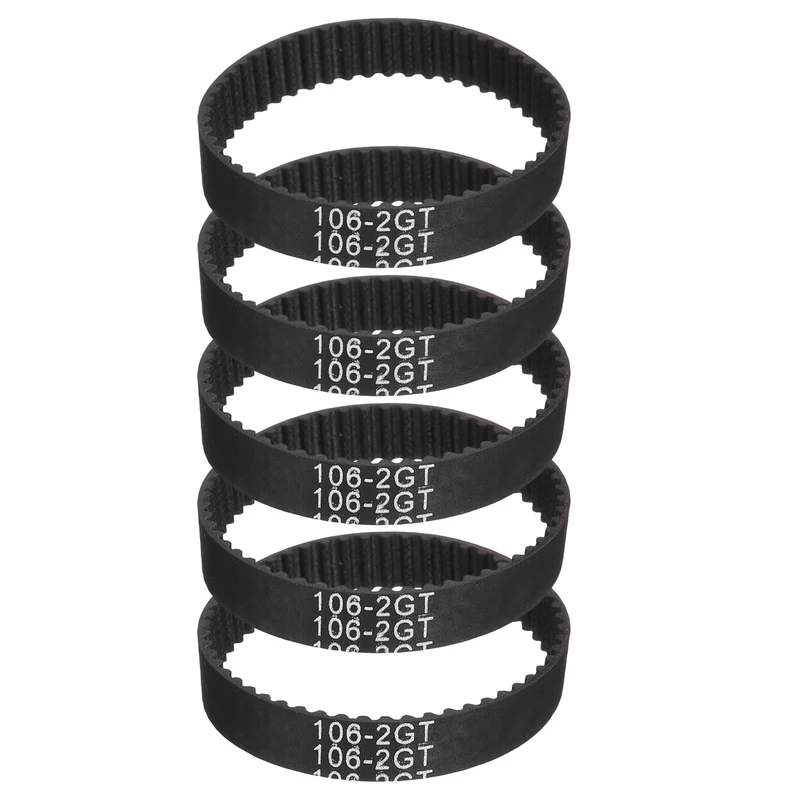 106mm GT-2 Timing Belt, 5pcs 6mm Width 2mm Pitch 3D Printing Closed Loop, Black