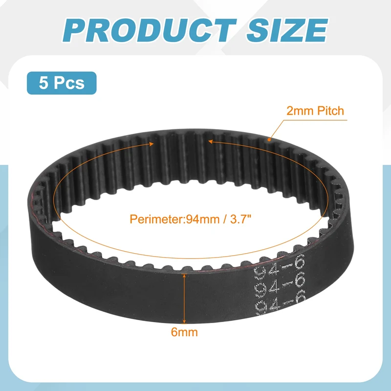 94mm GT-2 Timing Belt, 5pcs 6mm Width 2mm Pitch 3D Printing Closed Loop, Black