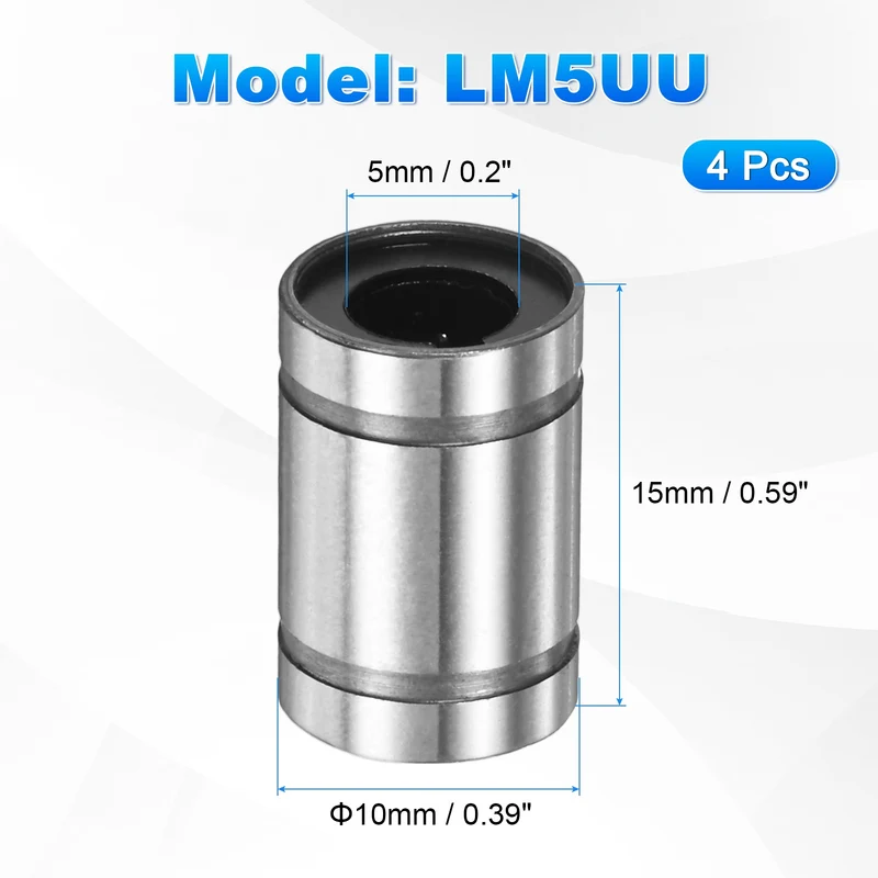 4Pcs LM5UU Linear Ball Bearings 5mm Bore Dia 10mm OD 15mm Length for Machine