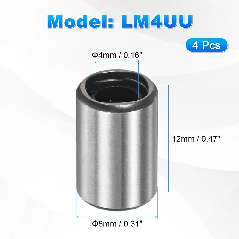 4Pcs LM4UU Linear Ball Bearings 4mm Bore Dia 8mm OD 12mm Length for Machine