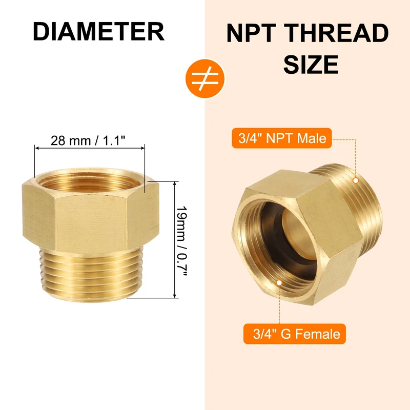Brass Pipe Fitting, 3/4"G Female x 3/4"NPT Male Hex Nipple Pipe Adapter