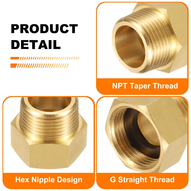 Brass Pipe Fitting, 3/4"G Female x 3/4"NPT Male Hex Nipple Pipe Adapter