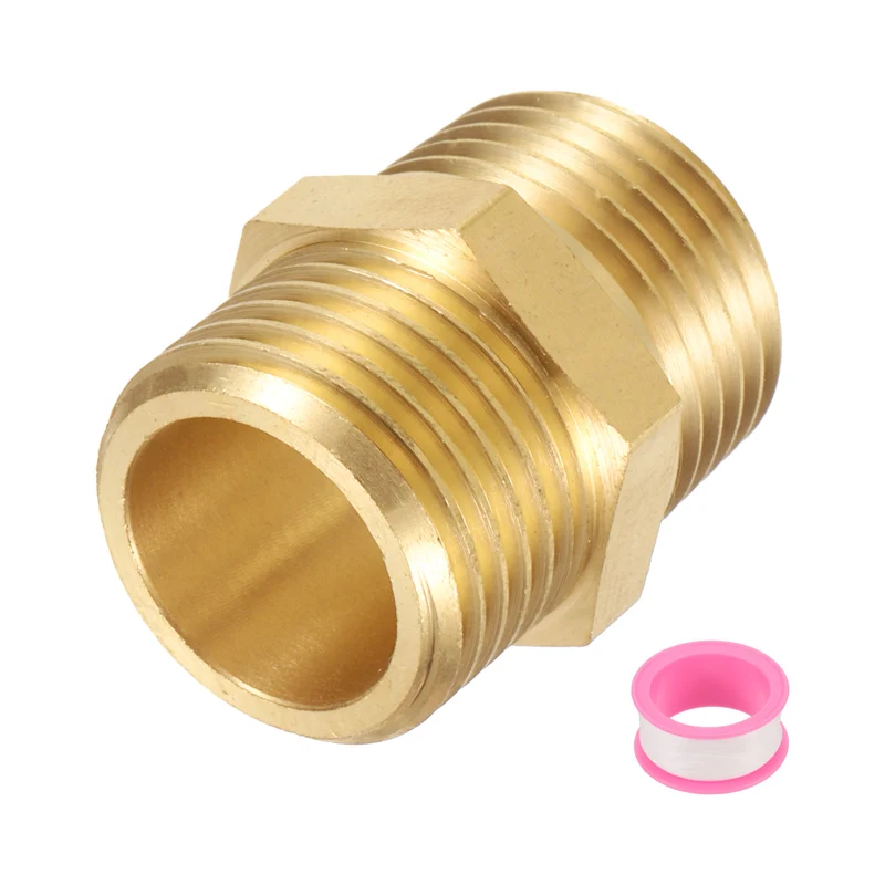 Brass Pipe Fitting, 1/2" NPT Male x 1/2" G Male Hex Nipple Pipe Adapter