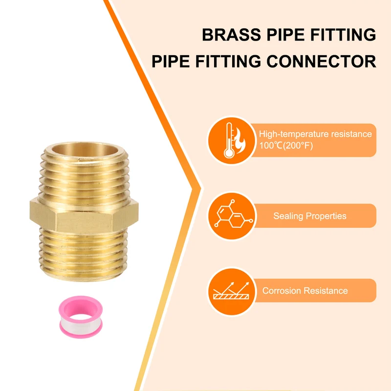 Brass Pipe Fitting, 1/2" NPT Male x 1/2" G Male Hex Nipple Pipe Adapter