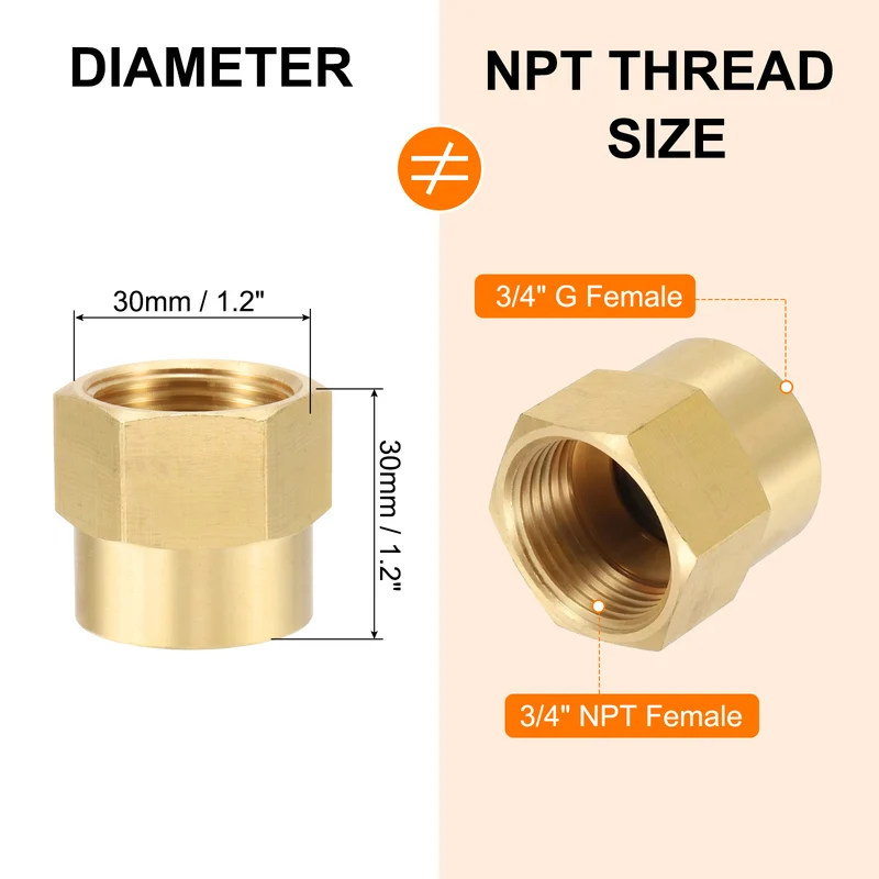 Brass Pipe Fitting, 3/4"G Female x 3/4"NPT Female Hex Nipple Pipe Adapter