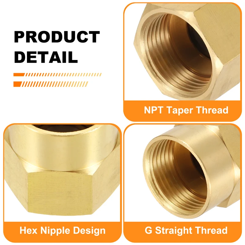 Brass Pipe Fitting, 3/4"G Female x 3/4"NPT Female Hex Nipple Pipe Adapter