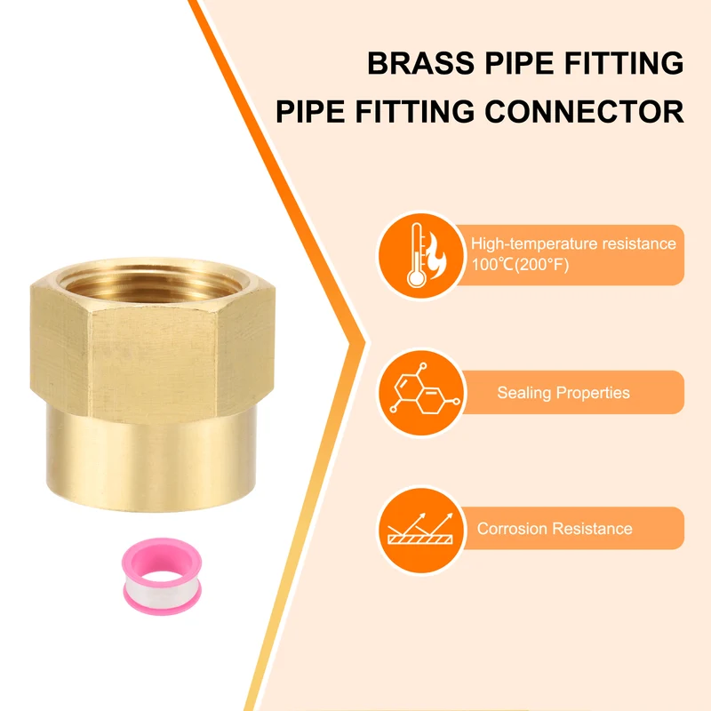 Brass Pipe Fitting, 3/4"G Female x 3/4"NPT Female Hex Nipple Pipe Adapter