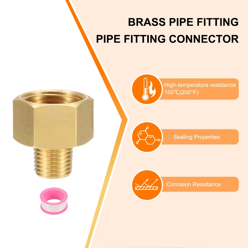 Brass Pipe Fitting, 1/2" G Female × 1/4" NPT Male Hex Nipple Pipe Adapter