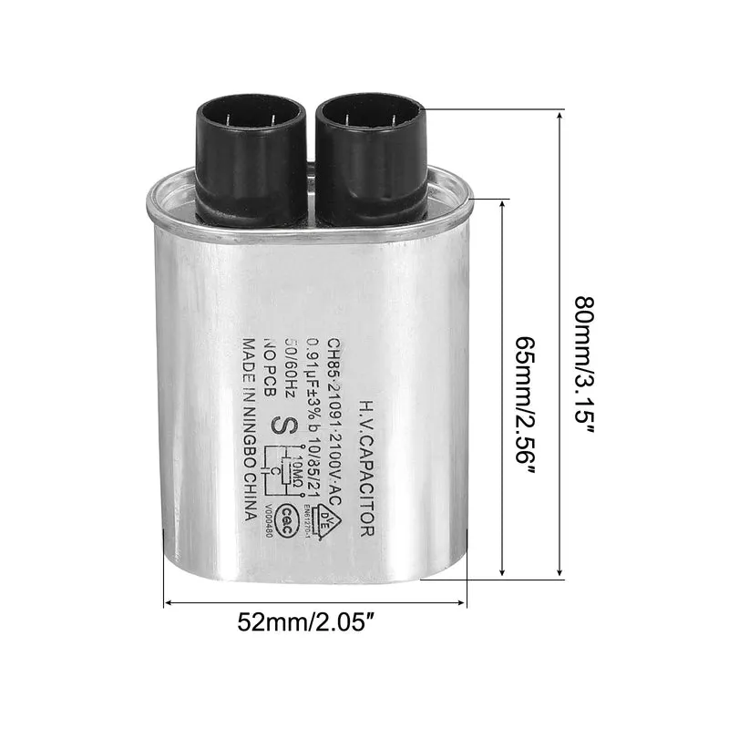 Microwave Capacitor Replacement High Voltage Oven Capacitor 2100VAC 0.91uf 2Pcs