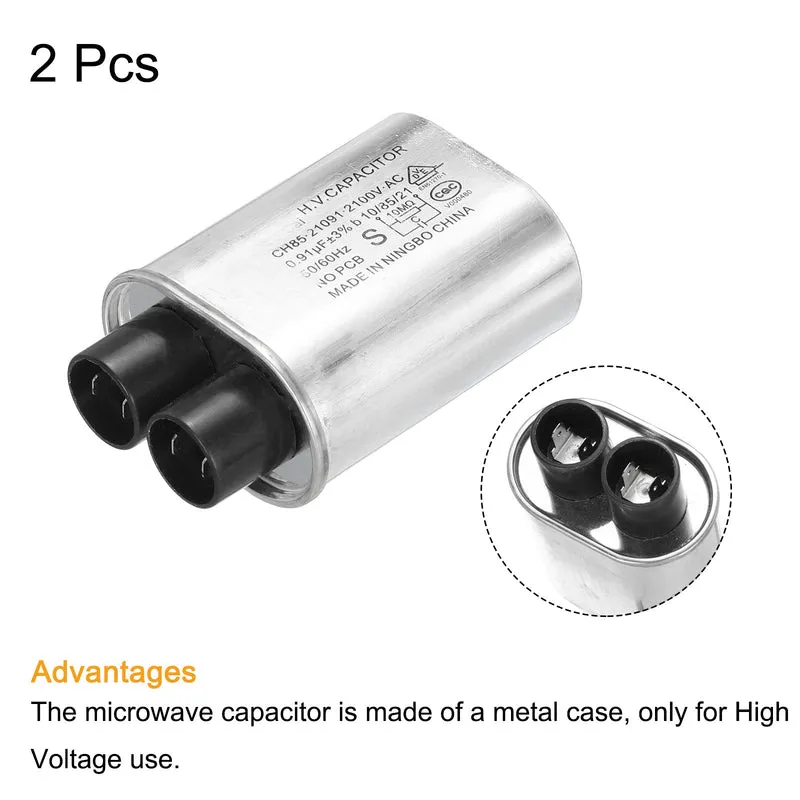 Microwave Capacitor Replacement High Voltage Oven Capacitor 2100VAC 0.91uf 2Pcs