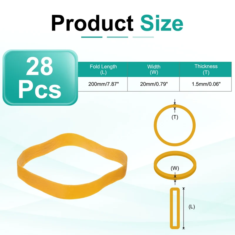 28Pcs Rubber Bands, 7.87x0.79 Inch Elastic Bands for Office Supplies, Yellow