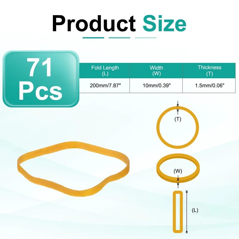 71Pcs Rubber Bands, 7.87x0.39 Inch Elastic Bands for Office Supplies, Yellow
