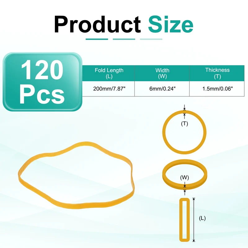 120Pcs Rubber Bands, 7.87x0.24 Inch Elastic Bands for Office Supplies, Yellow
