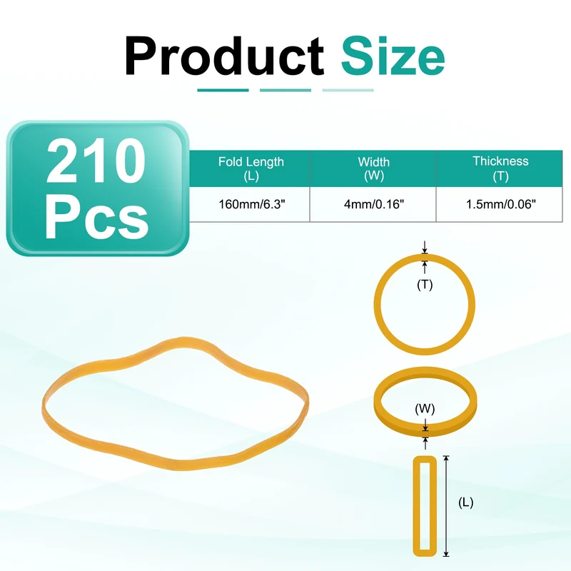 210Pcs Rubber Bands, 6.3x0.16 Inch Elastic Bands for Office Supplies, Yellow