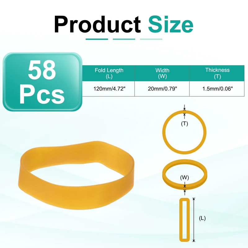 58Pcs Rubber Bands, 4.72x0.79 Inch Elastic Bands for Office Supplies, Yellow