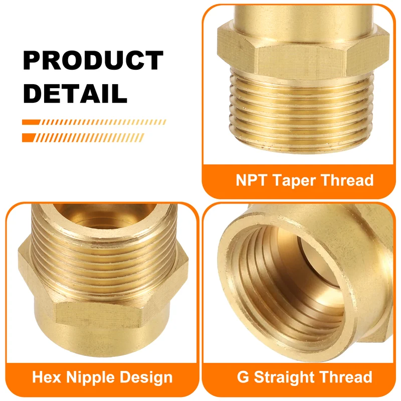 Brass Pipe Fitting, 1/2" NPT Female × 3/4" G Male Hex Nipple Pipe Connector