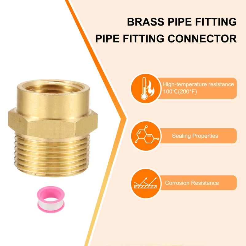 Brass Pipe Fitting, 1/2" NPT Female × 3/4" G Male Hex Nipple Pipe Connector