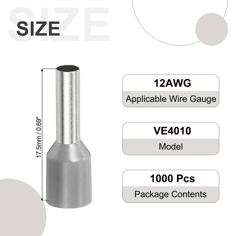 1000Pcs 12AWG Wire Ferrules Connectors VE4010 Gray