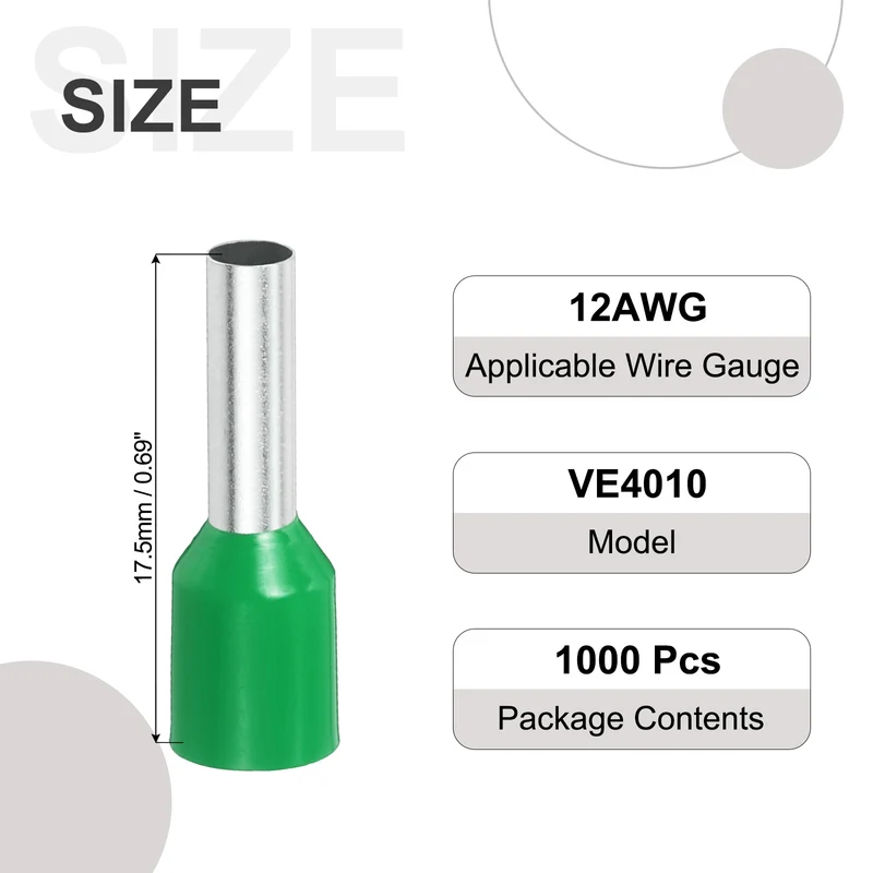1000Pcs 12AWG Wire Ferrules Connectors VE4010 Green