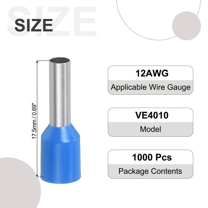 1000Pcs 12AWG Wire Ferrules Connectors VE4010 Blue