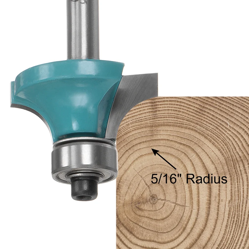 Roundover Router Bit 1/4 Shank 5/16" Radius Carbide Tipped with Bearing Cyan