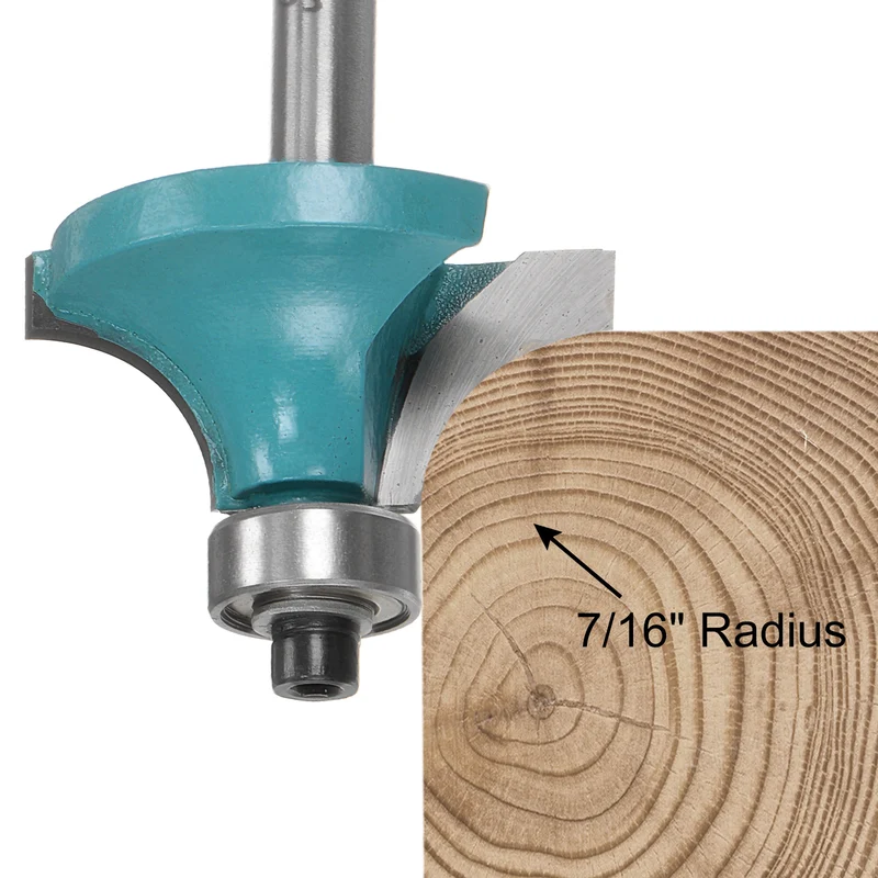 Roundover Router Bit 1/4 Shank 7/16" Radius Carbide Tipped with Bearing Cyan