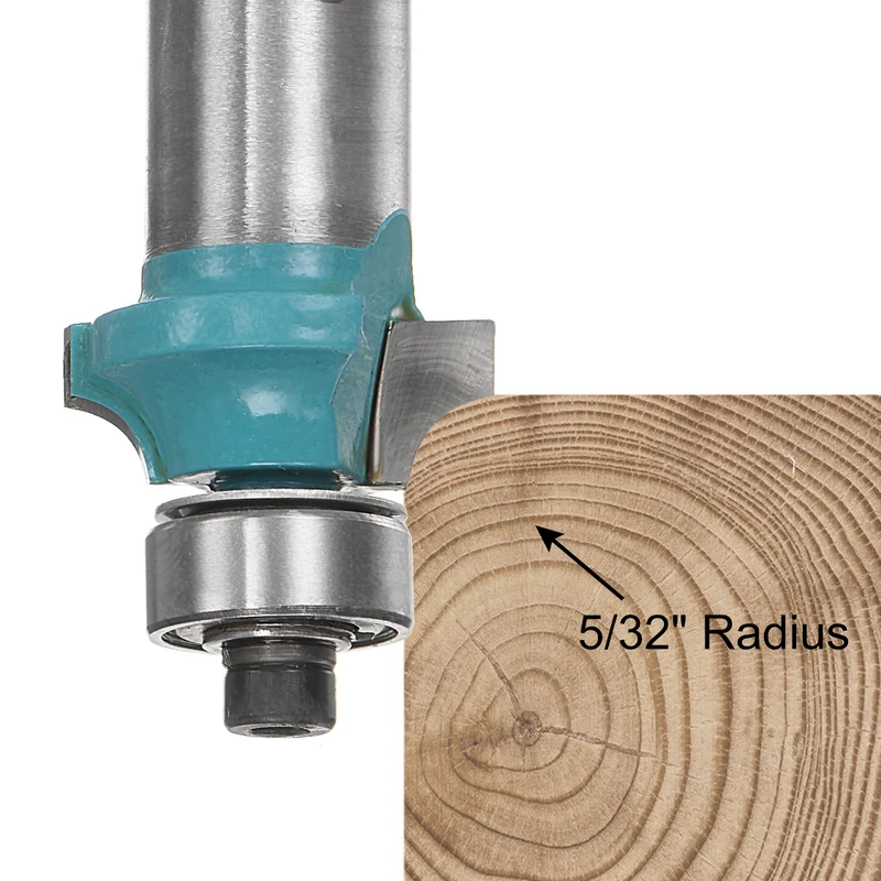 Roundover Router Bit 1/2 Shank 5/32" Radius Carbide Tipped Edge Rounding Over Bit with Bearing Guide, Woodworking Milling Tool, Cyan