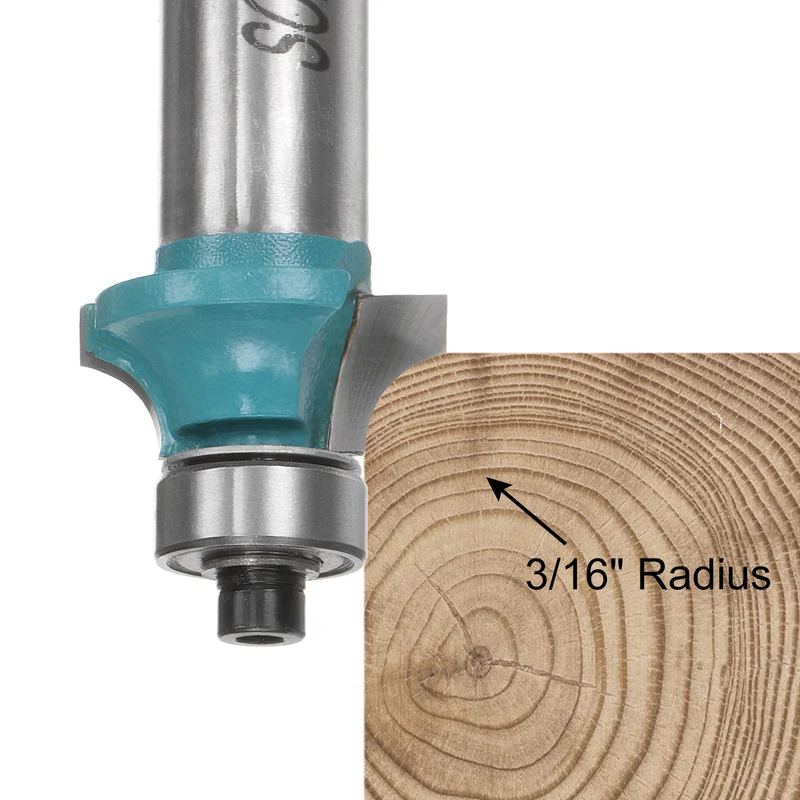 Roundover Router Bit 1/2 Shank 3/16" Radius Carbide Tipped with Bearing Cyan