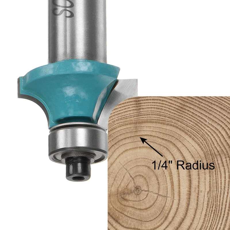 Roundover Router Bit 1/2 Shank 1/4" Radius Carbide Tipped with Bearing, Cyan