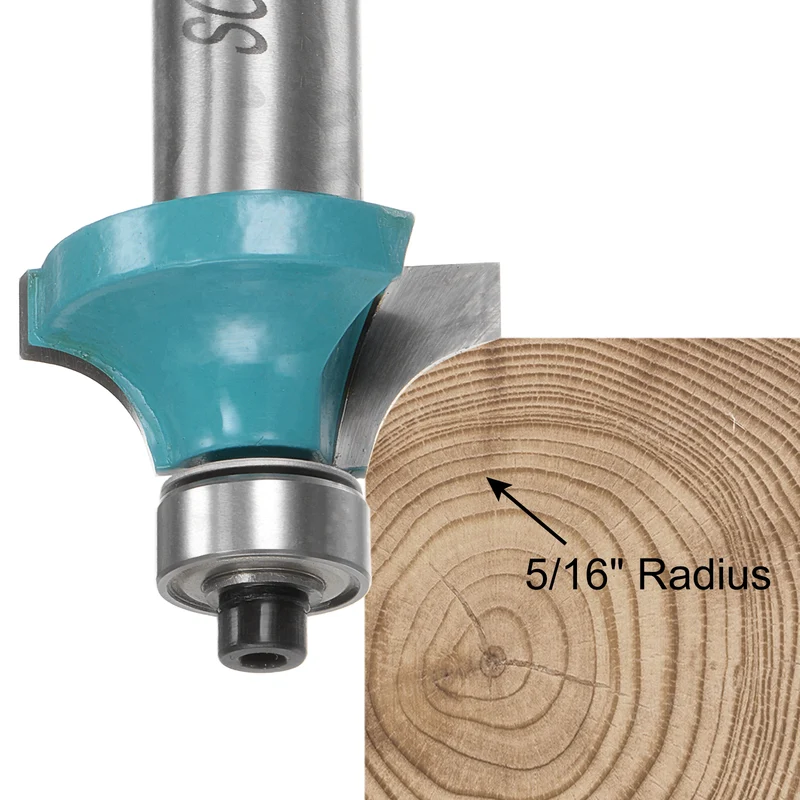 Roundover Router Bit 1/2 Shank 5/16" Radius Carbide Tipped with Bearing Cyan