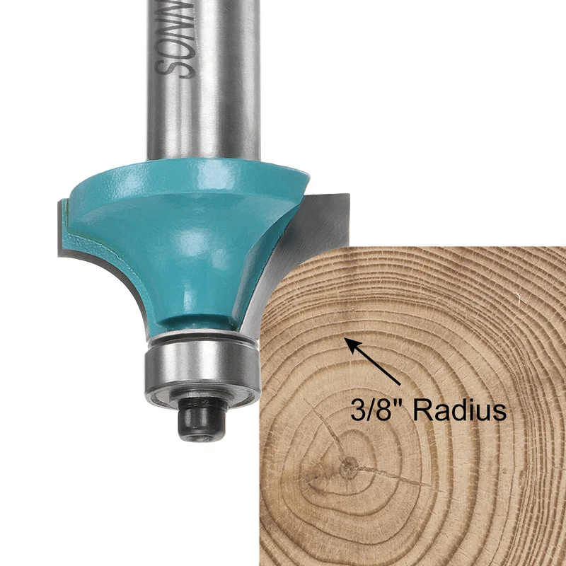 Roundover Router Bit 1/2 Shank 3/8" Radius Carbide Tipped with Bearing, Cyan