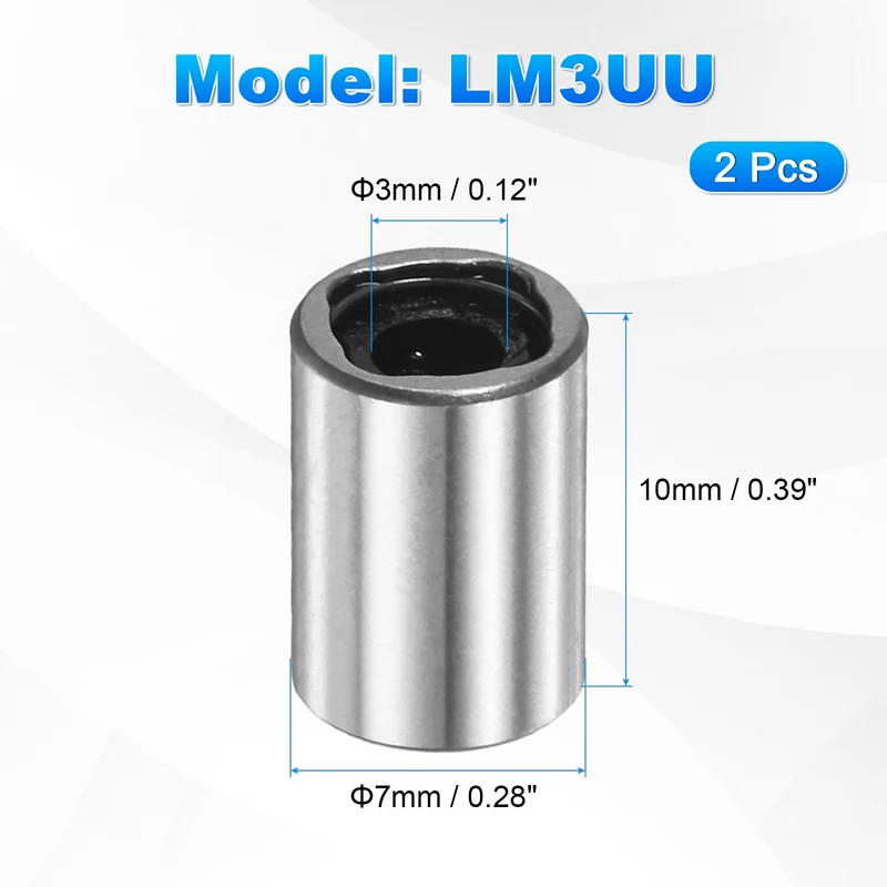 2Pcs LM3UU Linear Ball Bearings 3mm Bore Dia 7mm OD 10mm Length for CNC Machine